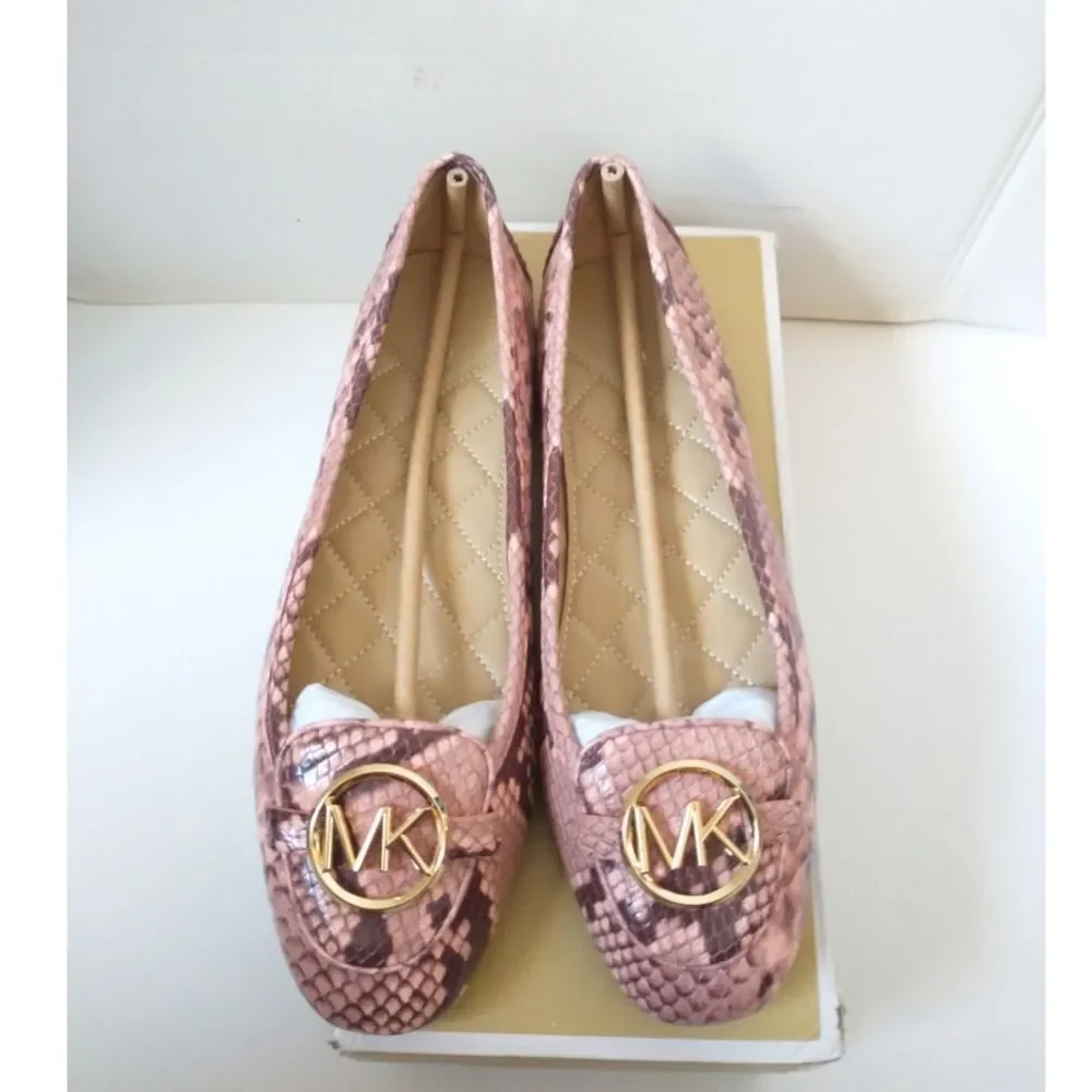New! MICHAEL KORS Women's Leather Snake-embossed Lillie Flat Shoes Moccasins 9.5